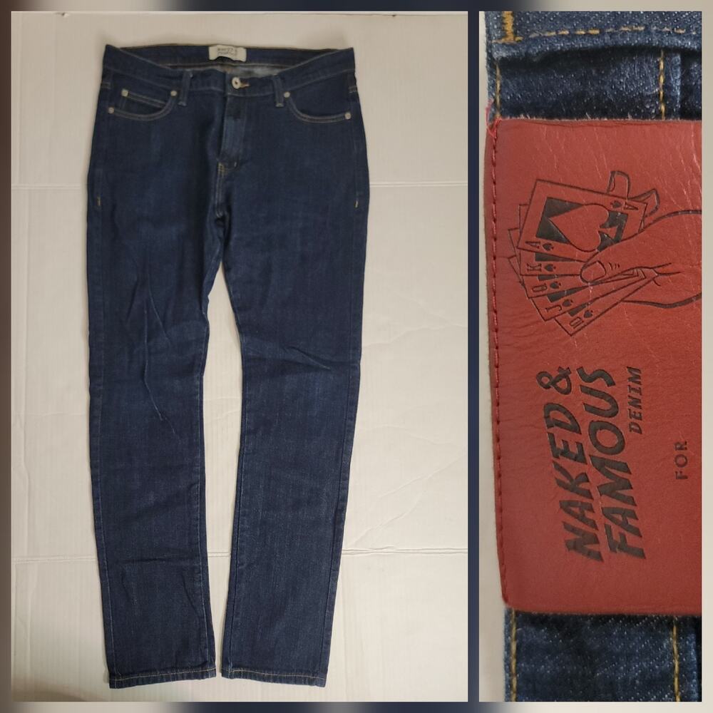 Naked & Famous Jeans Mens SZ 33 X 30 Stacked Guy Dry Indigo Slub Denim